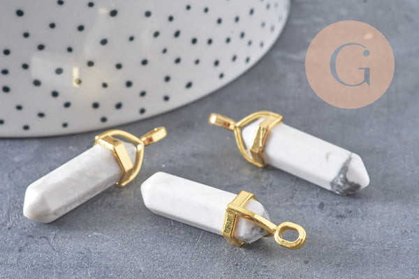 Pendentif pointe howlite blanche, pendentif bijoux, pendentif pierre, howlite naturelle, pendentif howlite,40mm, x1 G1691