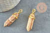 Pendentif pointe jaspe paysage naturel laiton doré 38-41mm, création bijoux pierre naturelle, x1 G2964