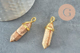 Pendentif pointe jaspe paysage naturel laiton doré 38-41mm, création bijoux pierre naturelle, x1 G2964