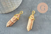 Pendentif pointe jaspe paysage naturel laiton doré 38-41mm, création bijoux pierre naturelle, x1 G2964