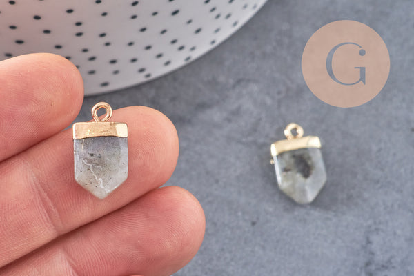 Pendentif pointe labradorite naturelle claire laiton doré 19mm, x1 (G5921)