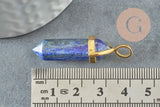 Pendentif pointe lapis lazulis naturel bleu laiton doré 37-41mm, x1 (G0904)