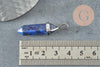 Pendentif pointe lapis lazulis naturel zamac argenté 40mm, x1 (G4078)