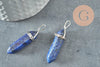 Pendentif pointe lapis lazulis naturel zamac argenté 40mm, x1 (G4078)