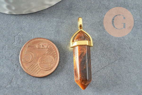 Pendentif pointe oeil de tigre, pendentif bijoux pierre naturelle,bijou pierre,oeil de tigre naturel,37-40mm, x1 G5159