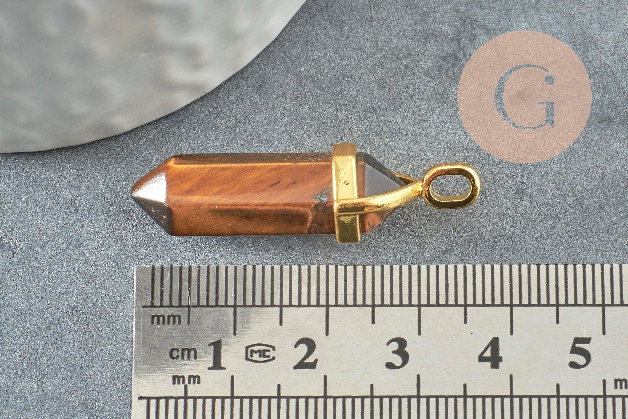 Pendentif pointe oeil de tigre, pendentif bijoux pierre naturelle,bijou pierre,oeil de tigre naturel,37-40mm, x1 G5159