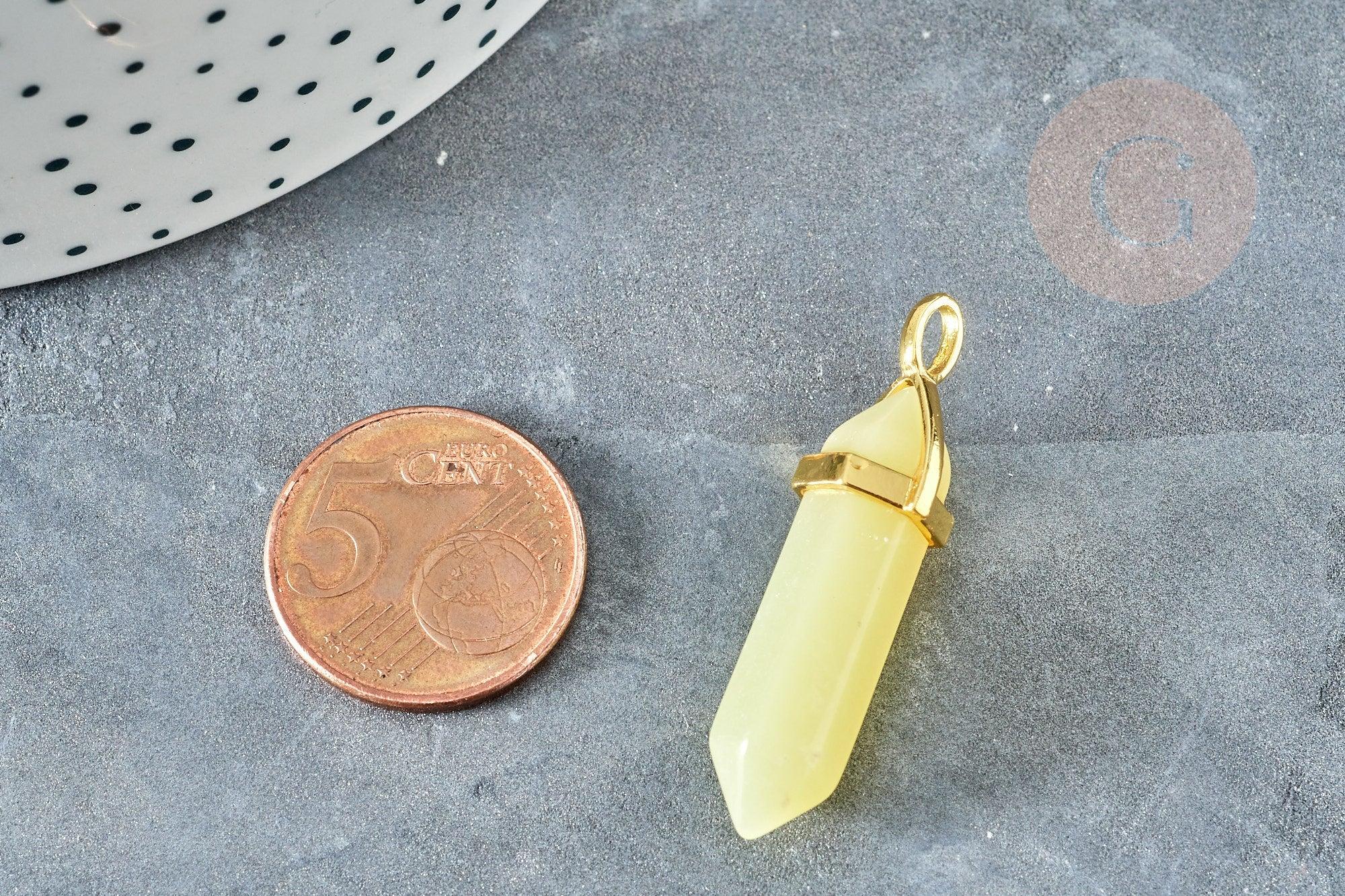 Pendentif pointe péridot laiton doré 40mm, création bijoux, pendentif pierre naturelle, x1 G8397