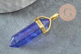 Pendentif pointe pierre watermelon bleue zamac doré 40mm, création bijoux pierre, x1 G5165