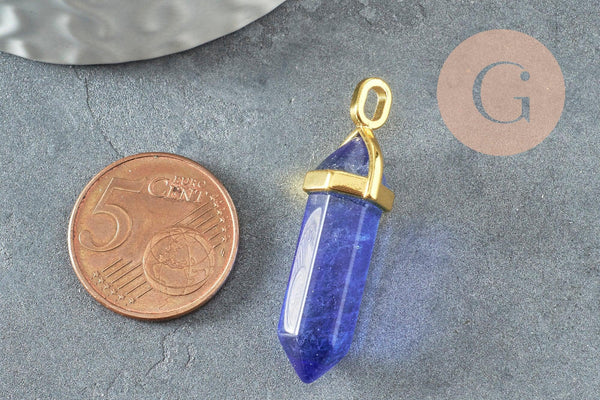 Pendentif pointe pierre watermelon bleue zamac doré 40mm, création bijoux pierre, x1 G5165