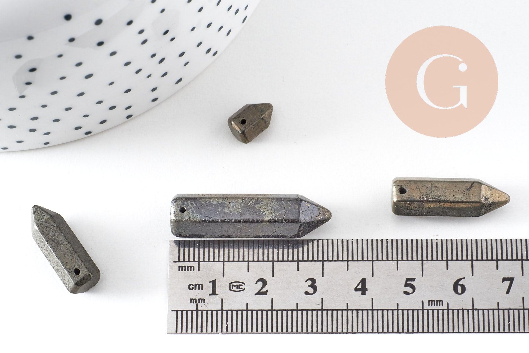 Pendentif pointe pyrite grise, pendentif goutte, pyrite naturelle,10-35mm, x1 (G3527)