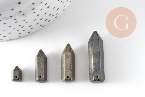 Pendentif pointe pyrite grise, pendentif goutte, pyrite naturelle,10-35mm, x1 (G3527)