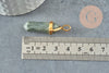 Pendentif pointe quartz vert naturel zamac doré 40mm, création bijoux pierre naturelle, x1 G2984