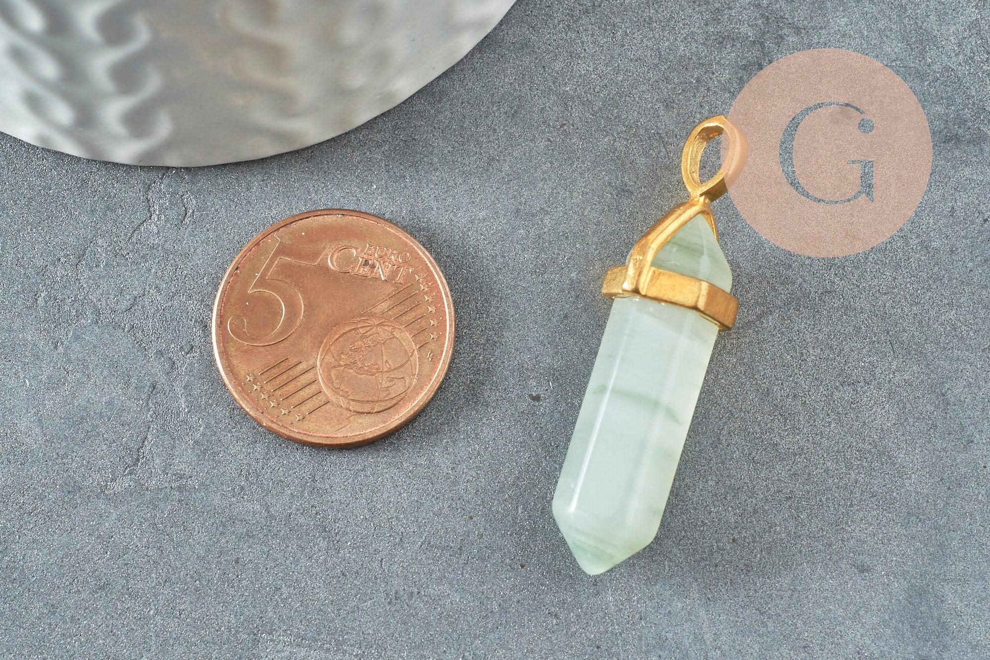 Pendentif pointe quartz vert naturel zamac doré 40mm, x1 (G2984)