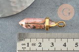 Pendentif pointe rhodonite naturelle zamac doré 38mm, création bijou pierre naturelle x1 G2802