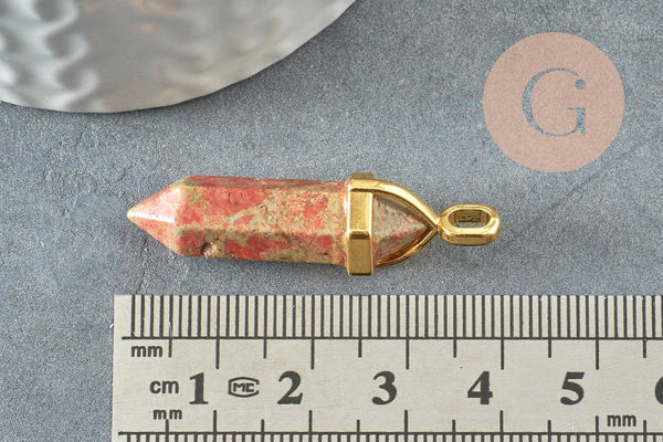 Pendentif pointe unakite vert,pendentif bijou pierre naturelle,pendentif pierre,unakite naturel,37-40mm, x1 G3077