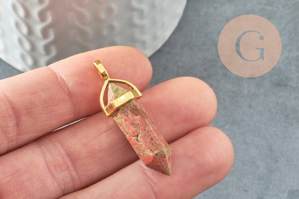 Pendentif pointe unakite vert,pendentif bijou pierre naturelle,pendentif pierre,unakite naturel,37-40mm, x1 G3077