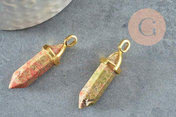 Pendentif pointe unakite vert,pendentif bijou pierre naturelle,pendentif pierre,unakite naturel,37-40mm, x1 G3077