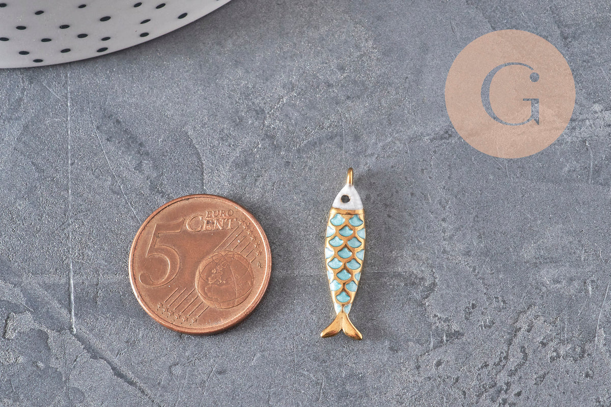 304 Stainless Steel Gold-Plated Turquoise Fish Pendant 25.5mm, x1 VALID
