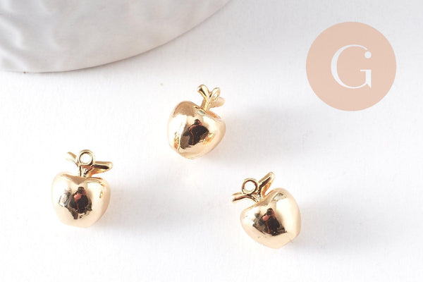 Pendentif pomme en laiton doré 18K 10mm, x2 (G10381)