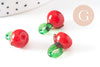 Pendentif pomme fruit rouge verre tchèque 25mm, x5 (G1986)