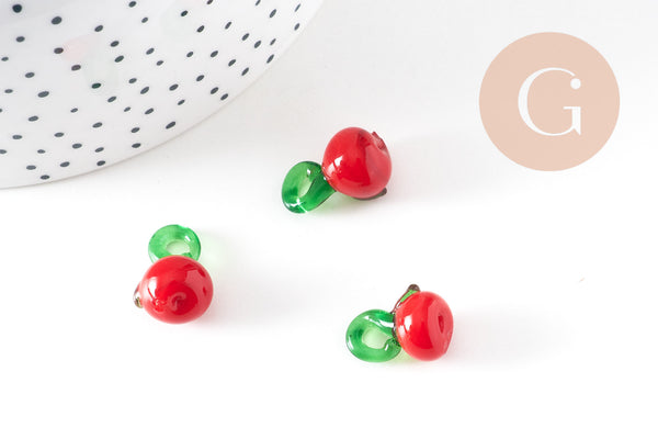 Pendentif pomme fruit rouge verre tchèque 25mm, x5 (G1986)