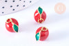 Pendentif pomme rouge laiton doré 12mm,thème fruit, création de bijoux dorés, x1 G6687
