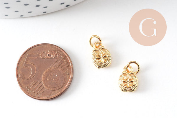 Pendentif pomme zamac doré, sans nickel, perle géométrique,9.5mm, x5 (G5677)