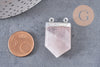 Pendentif quartz rose hexagone argenté,pendentif bijoux pierre,quartz rose naturel,28mm x1 (G5197)