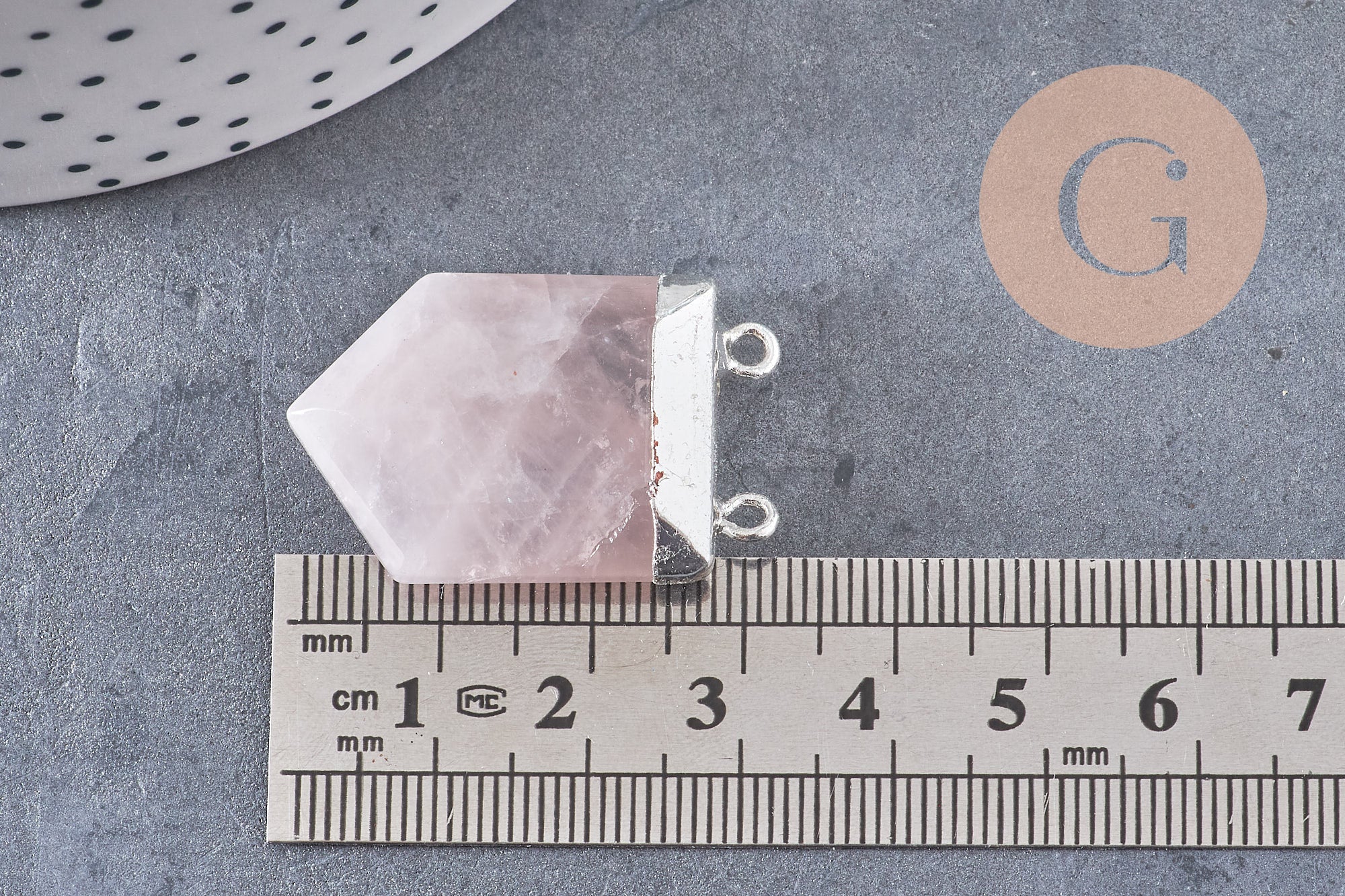Pendentif quartz rose hexagone argenté,pendentif bijoux pierre,quartz rose naturel,28mm x1 (G5197)