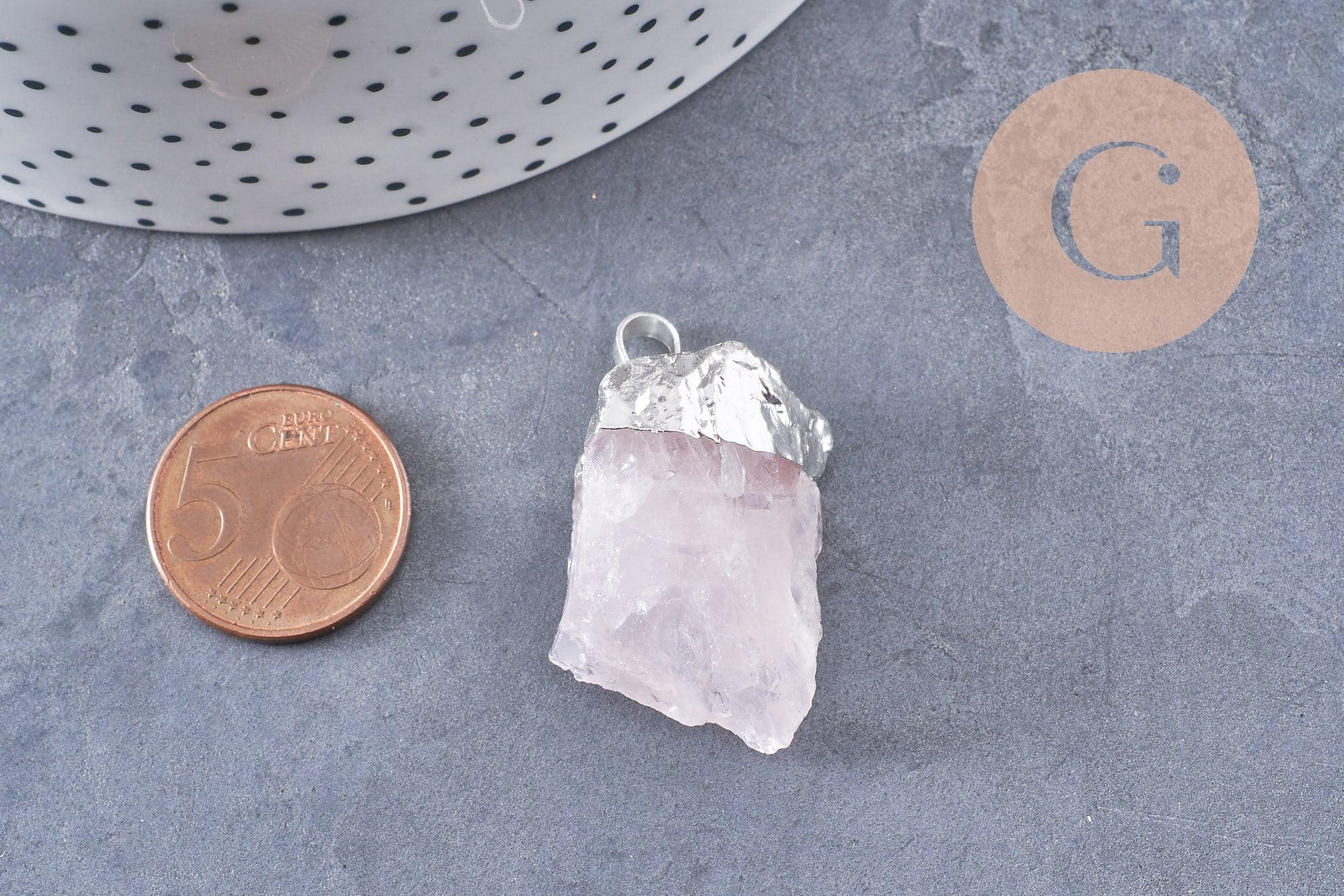 Pendentif quartz rose naturel brut 22-55mm, x1 (G0292)