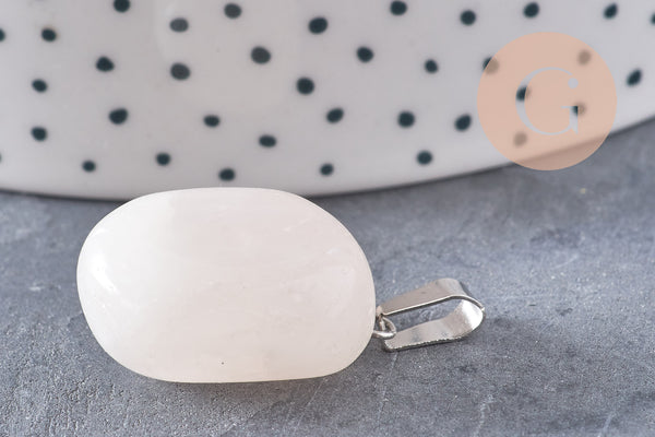 Pendentif quartz rose roulé acier platine, pendentif pierre acier inoxydable, bijou pendentif pierre naturelle,15-35mm, x1, G3942