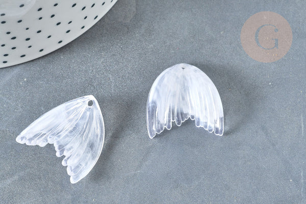 Pendentif queue de poisson acrylique blanc transparent 27mm, x2 (G7281)