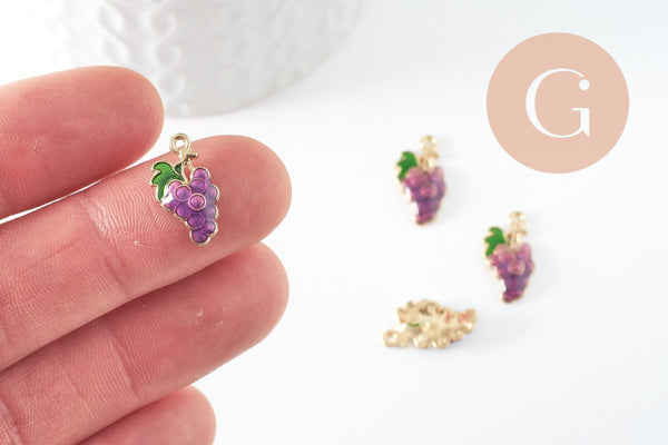 Pendentif raisin émaillé doré,pendentif fruit création bijoux, pendentif doré, 17mm, x5 (G3512)