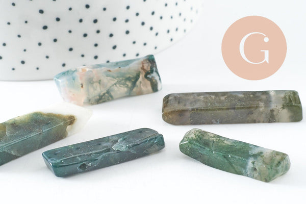 Pendentif rectangle agate mousse, perle pierre,pierre naturelle, agate naturelle, pierre rectangle, x5 G2473