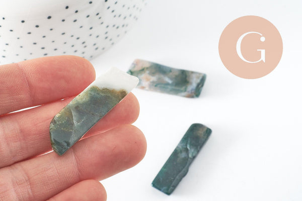 Pendentif rectangle agate mousse, perle pierre,pierre naturelle, agate naturelle, pierre rectangle, x5 G2473