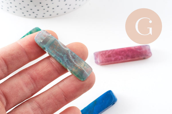 Pendentif rectangle agate teintée,Pendentif bijoux, perle pierre, x1 (G3613)