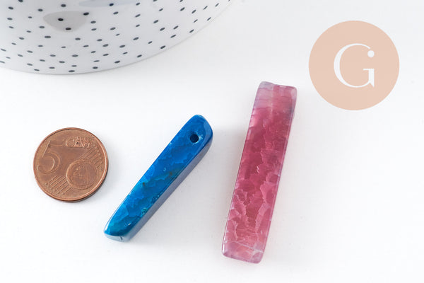 Pendentif rectangle agate teintée,Pendentif bijoux, perle pierre, x1 (G3613)