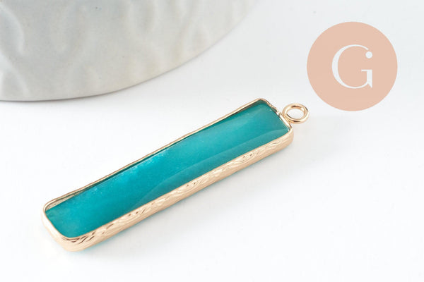 Pendentif rectangle amazonite naturelle laiton doré 46.5mm, x1 (G0299)