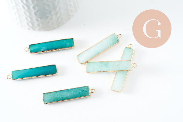 Pendentif rectangle amazonite naturelle laiton doré 46.5mm, x1 (G0299)