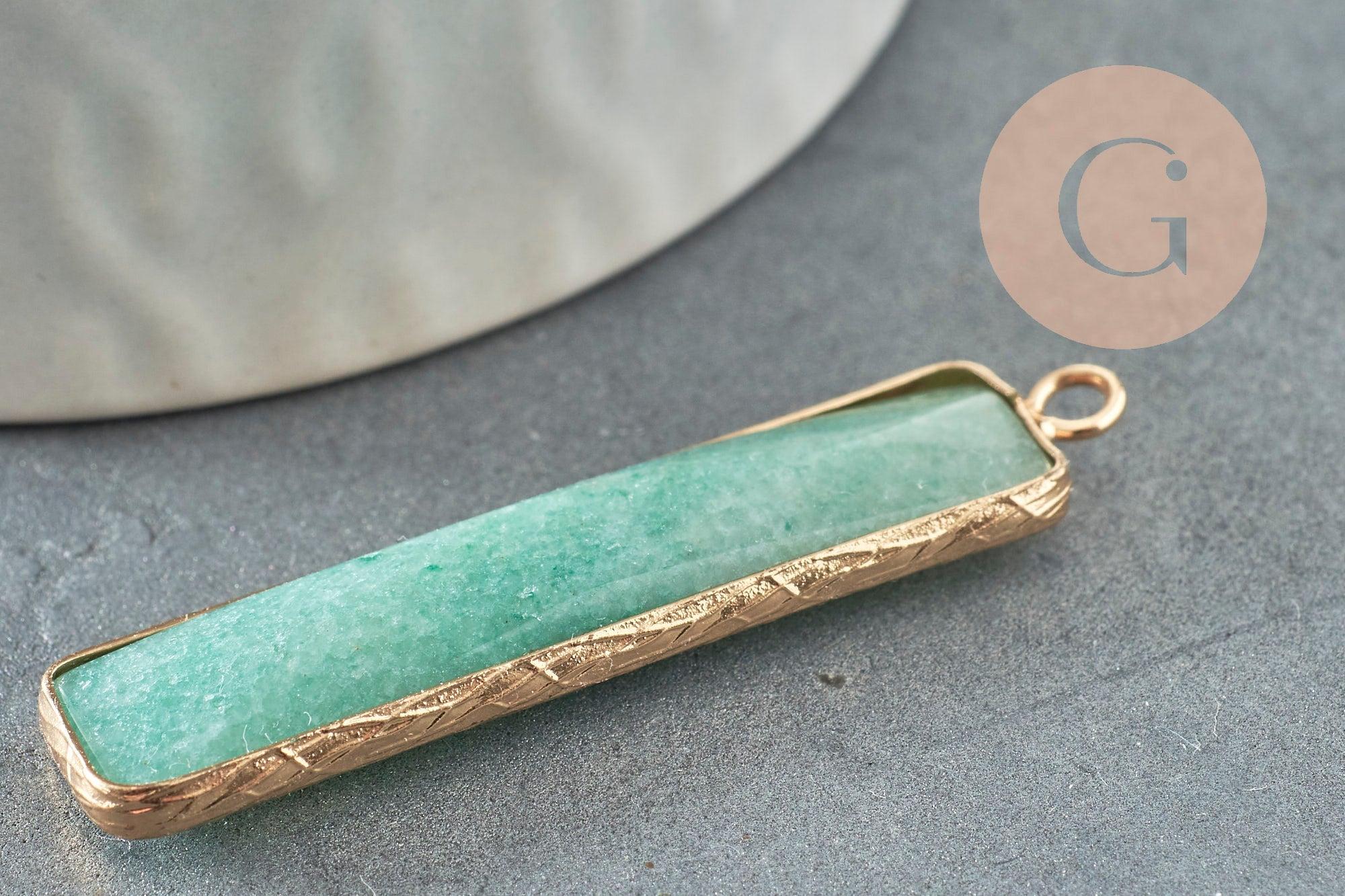 Pendentif rectangle aventurine naturelle laiton doré 46.5mm, x1 (G1959)