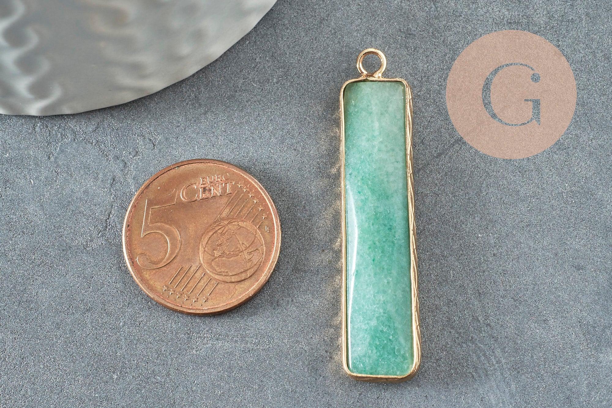 Pendentif rectangle aventurine naturelle laiton doré 46.5mm, x1 (G1959)