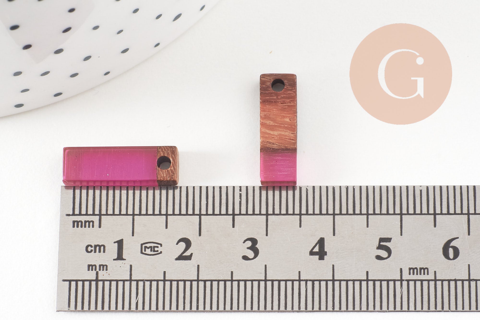 Pendentif rectangle bois résine violet prune 17mm,x5 (G3519)
