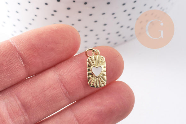 Pendentif rectangle coeur nacre naturelle laiton doré 16.5mm, x1 (G10255)