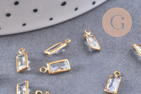 Pendentif rectangle cristal laiton brut 9mm, une délicate breloque en cristal x10 (G10220)