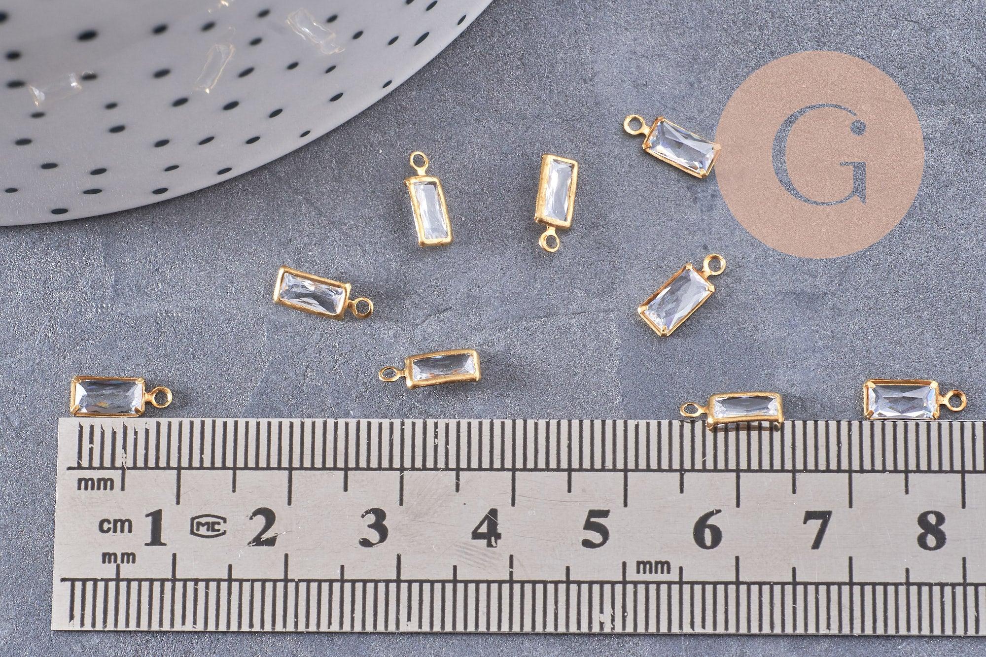 Pendentif rectangle cristal laiton brut 9mm, une délicate breloque en cristal x10 (G10220)