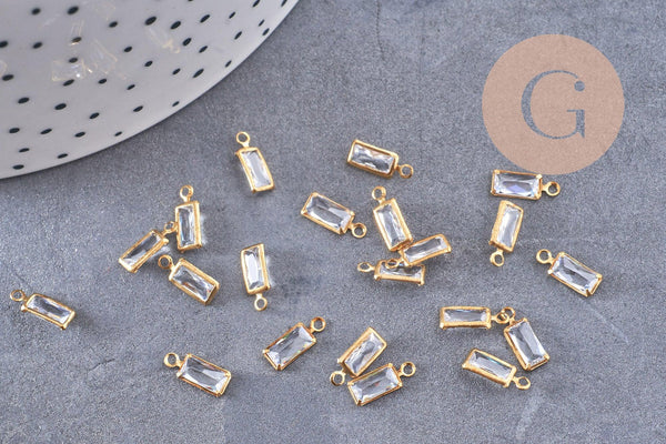 Pendentif rectangle cristal laiton brut 9mm, une délicate breloque en cristal x10 (G10220)