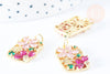 Pendentif rectangle fleurs laiton doré 16k cristal 21.5mm,sans nickel,cadeau anniversaire,pendentif animal, Pendentif zircon, x1 (G6676)