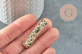Pendentif rectangle jaspe dalmatien naturel laiton doré 45mm, création bijoux pierre naturelle, x1 G1426