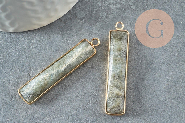 Pendentif rectangle labradorite naturelle laiton doré 46.5mm, x1 (G3131)