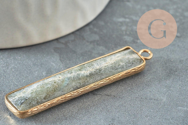 Pendentif rectangle labradorite naturelle laiton doré 46.5mm, x1 (G3131)